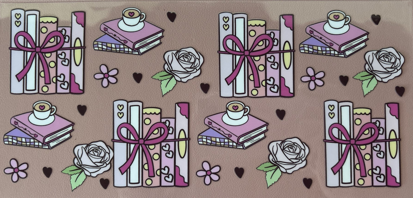 books reading uv dtf wrap floral bow