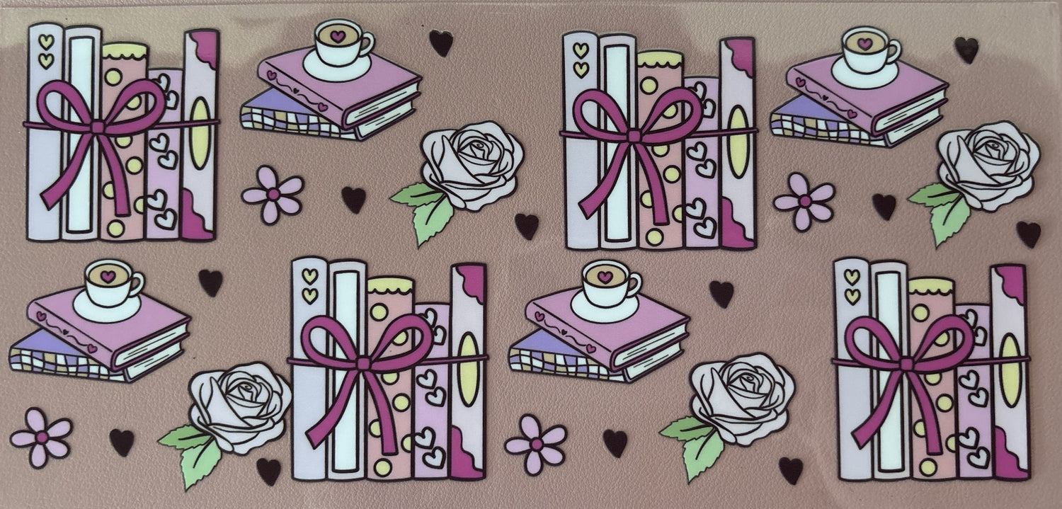 books reading uv dtf wrap floral bow