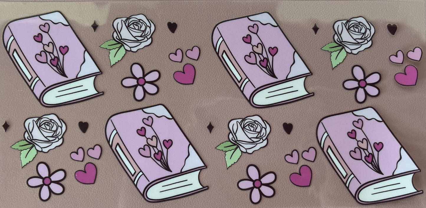 uv dtf wrap books reading floral hearts