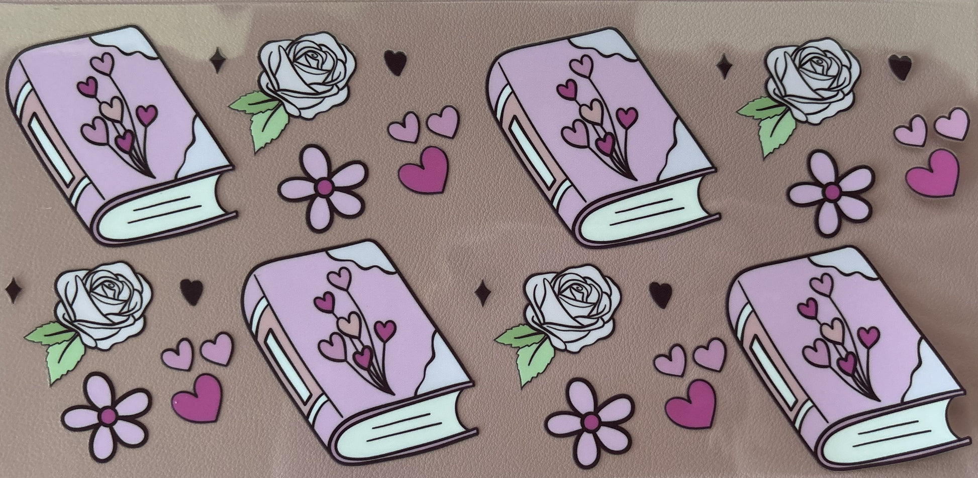 uv dtf wrap books reading floral hearts