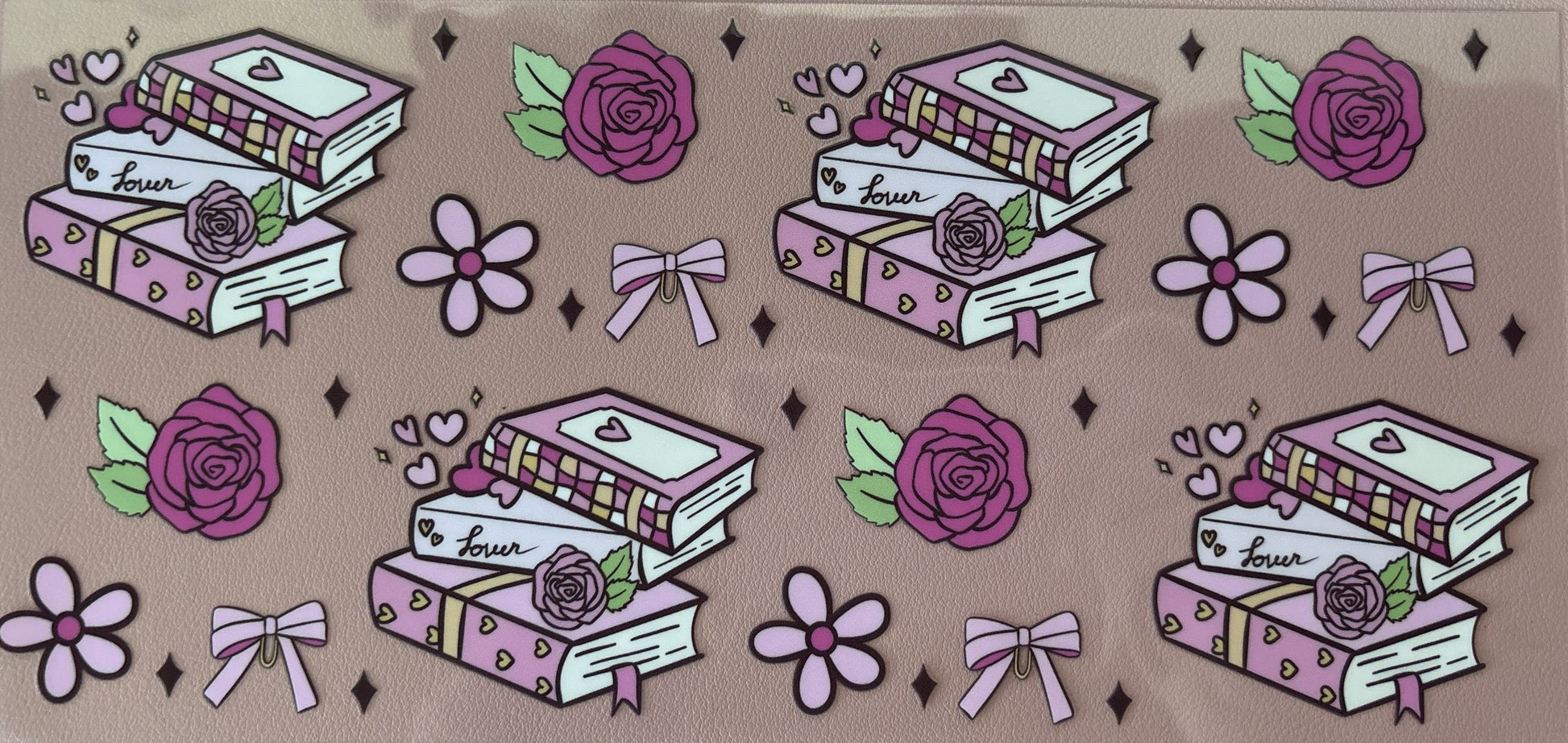 books reading floral hearts uv dtf wrap