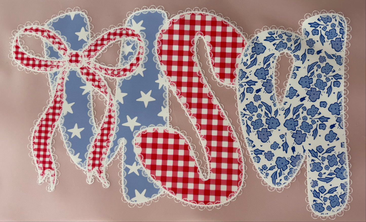 Decorative dtf transfer with red, white, and blue patterns USA