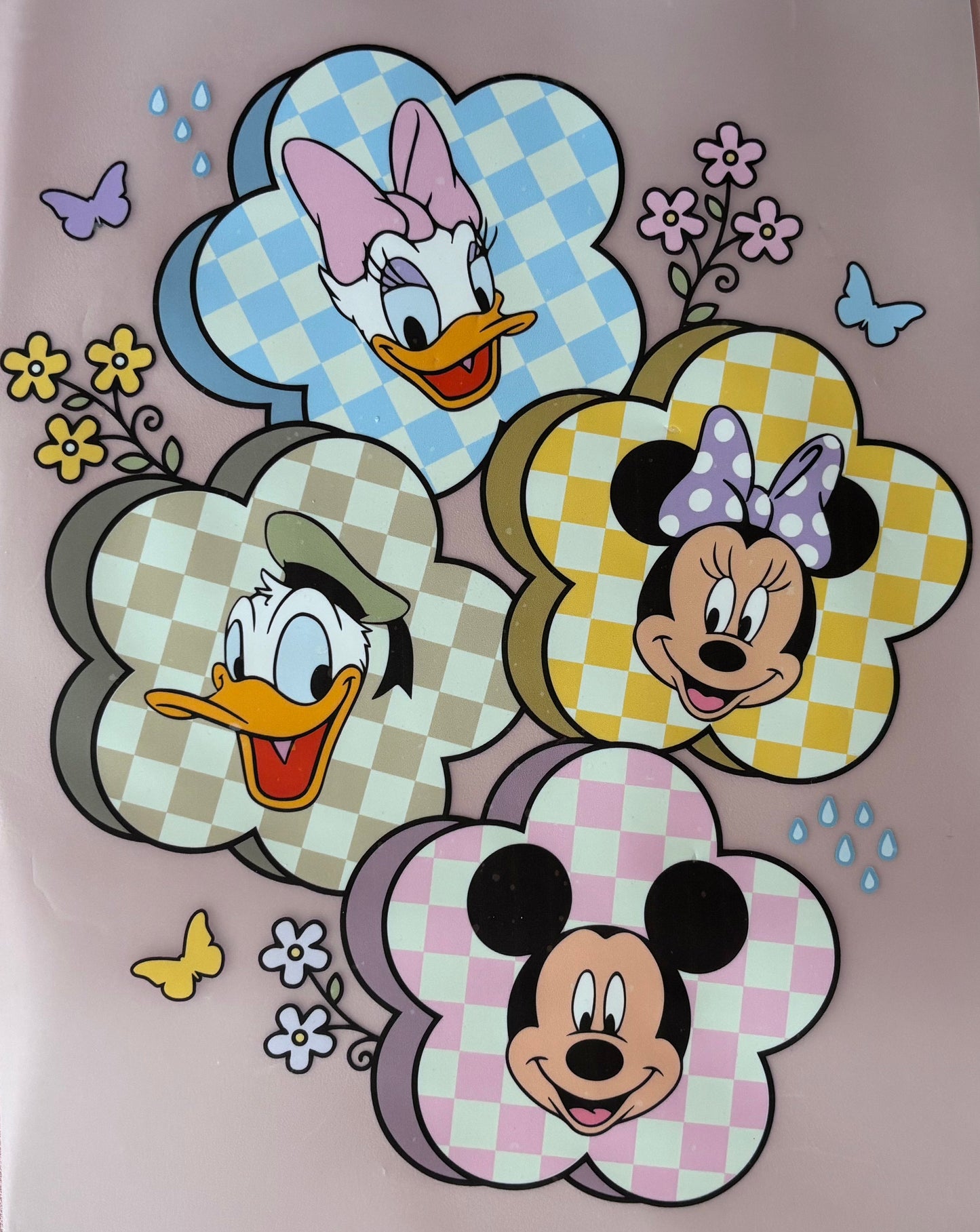 Cartoon characters mouse duck checkered floral dtf transfer
