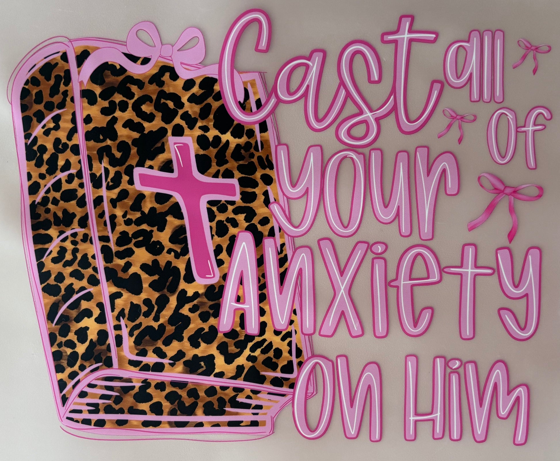 Sticker with leopard print book and pink text leopard print cheetah amen faith