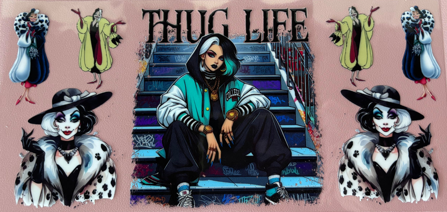 thug life, villian dalmation uv dtf wrap cup wrap
