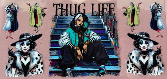 thug life, villian dalmation uv dtf wrap cup wrap