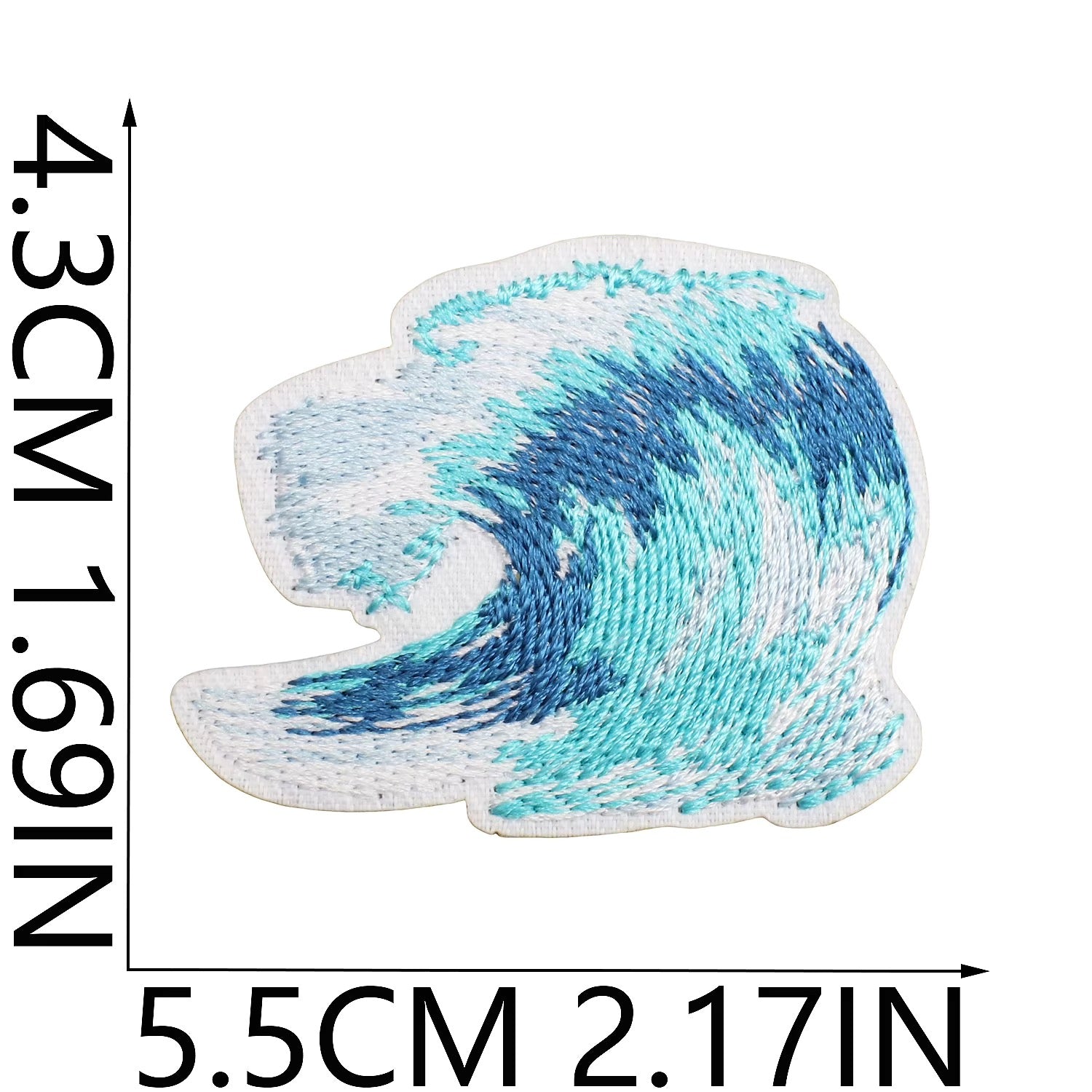 Blue and white wave-shaped object with measurements on a white background cowgirl coastal western