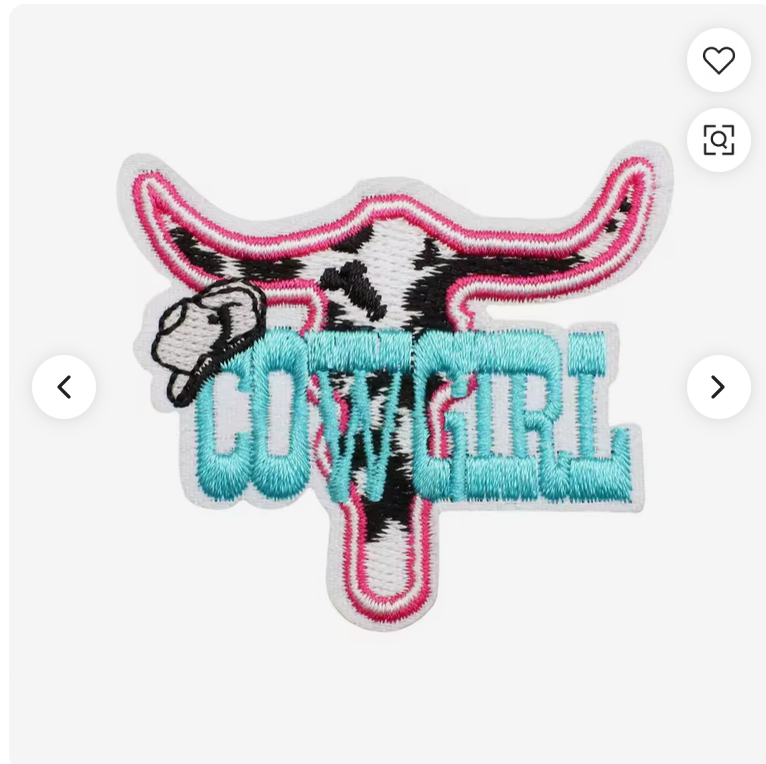 Embroidered patch with 'COWGIRL' text and longhorn design on a white background western 