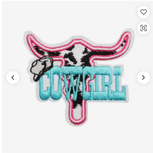 Embroidered patch with 'COWGIRL' text and longhorn design on a white background western 