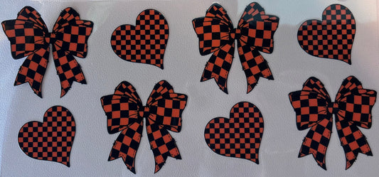 Set of checkered bow and heart-shaped stickers uv dtf wrap for cup