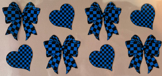 Set of blue checkered bows and hearts uv dtf wrap
